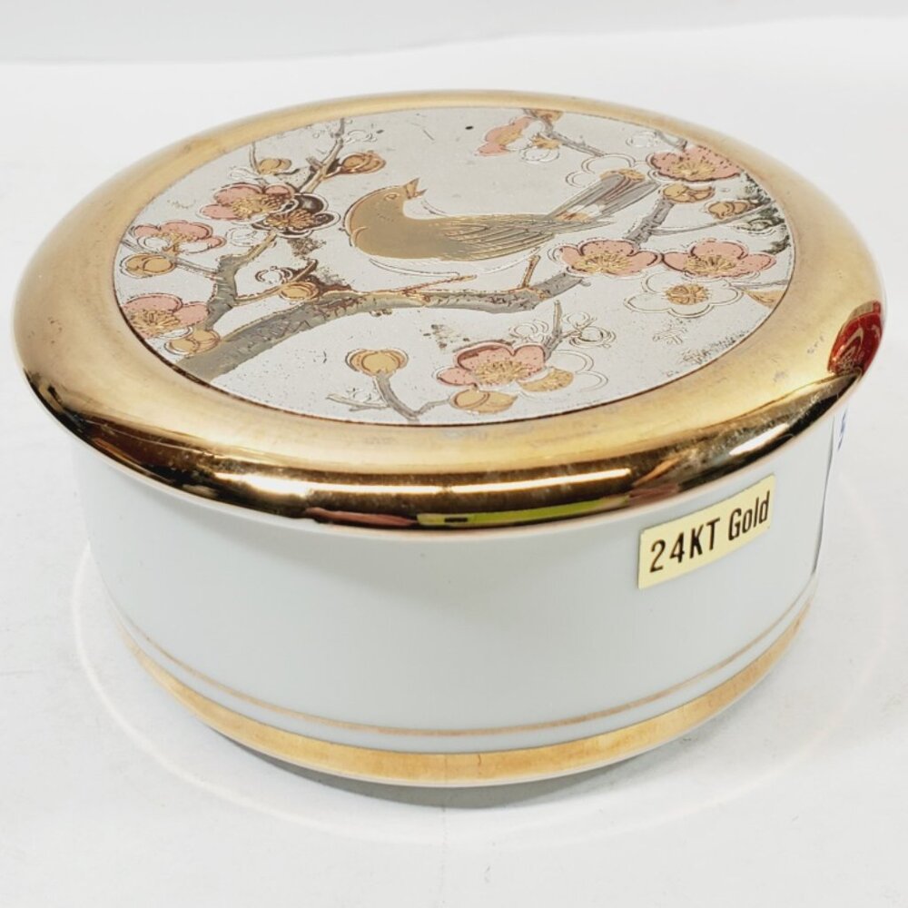 Chokin Art Japan Covered Dish 24 kt Gold